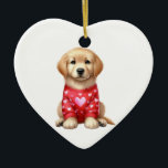 Anpassningsbar Golden Retriever Hund Valentine Julgransprydnad Keramik<br><div class="desc">Gratulera till håriget Valentine med denna hjärtformade keramiska prydnadsprodukt med en vacker valp i en festlig svettare! Anpassa baksidan med hund namn med hjälp av vår enkla design verktyg. Det är en perfekt för hundälskare - och ett sött sätt att visa din bästa vän några kärlek denna Alla hjärtans dag....</div>