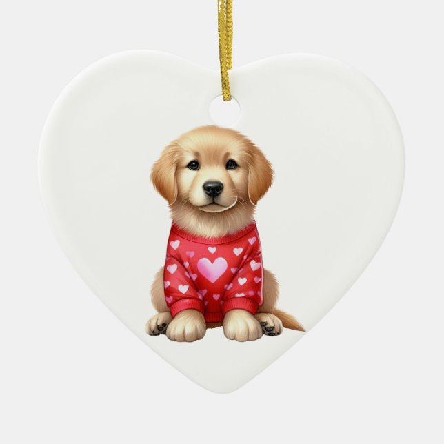 Anpassningsbar Golden Retriever Hund Valentine Julgransprydnad Keramik (Framsidan)