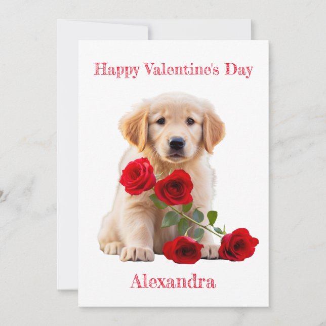 Anpassningsbar Golden Retriever med Ro Valentine Julkort (Framsida)
