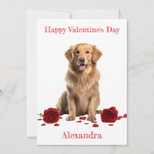 Anpassningsbar Golden Retriever med Röd ros Valent Julkort