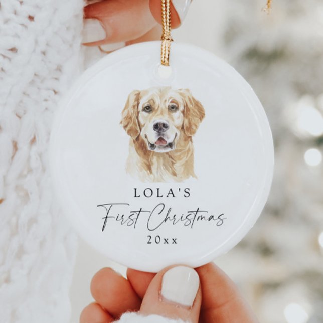 Anpassningsbar Golden Retriever Min första jul Julgransprydnad Keramik (Skapare uppladdad)