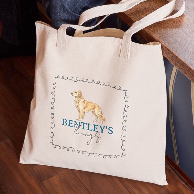 Anpassningsbar Golden Retriever Porträtt Hund Sak Tygkasse (Carry your new pet's favorite toys in this Custom Golden Retriever Portrait Dog Things Tote Bag!)