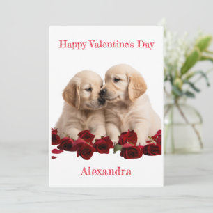 Anpassningsbar Golden Retriever Puppies Kissing Va Julkort