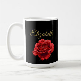 Anpassningsbar Golden Script Elegant Röd ros Perso Kaffemugg