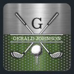 Anpassningsbar Golf Monogram Design Fyrkantigt Klistermärke<br><div class="desc">Eleganten Golf Monogram Design från Edward Eksi med minimal Anpassningsbar. Enkel modifiering av INITIALER och TEXTS efter dina behov.</div>