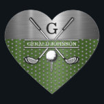 Anpassningsbar Golf Monogram Design Hjärtformat Klistermärke<br><div class="desc">Eleganten Golf Monogram Design från Edward Eksi med minimal Anpassningsbar. Enkel modifiering av INITIALER och TEXTS efter dina behov.</div>