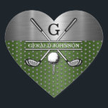 Anpassningsbar Golf Monogram Design Hjärtformat Klistermärke<br><div class="desc">Eleganten Golf Monogram Design från Edward Eksi med minimal Anpassningsbar. Enkel modifiering av INITIALER och TEXTS efter dina behov.</div>