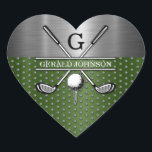 Anpassningsbar Golf Monogram Design Hjärtformat Klistermärke<br><div class="desc">Eleganten Golf Monogram Design från Edward Eksi med minimal Anpassningsbar. Enkel modifiering av INITIALER och TEXTS efter dina behov.</div>