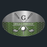 Anpassningsbar Golf Monogram Design Ovalt Klistermärke<br><div class="desc">Eleganten Golf Monogram Design från Edward Eksi med minimal Anpassningsbar. Enkel modifiering av INITIALER och TEXTS efter dina behov.</div>