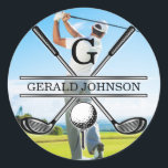 Anpassningsbar Golf Monogram Design Runt Klistermärke<br><div class="desc">Minimalistisk Anpassningsbar din bild Golf Monogram Design av Edward Eksi. Enkel modifiering av INITIALER och TEXTS efter dina behov.</div>
