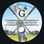 Anpassningsbar Golf Monogram Design Runt Klistermärke<br><div class="desc">Minimalistisk Anpassningsbar din bild Golf Monogram Design av Edward Eksi. Enkel modifiering av INITIALER och TEXTS efter dina behov.</div>