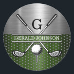 Anpassningsbar Golf Monogram Design Runt Klistermärke<br><div class="desc">Eleganten Golf Monogram Design från Edward Eksi med minimal Anpassningsbar. Enkel modifiering av INITIALER och TEXTS efter dina behov.</div>