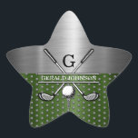 Anpassningsbar Golf Monogram Design Stjärnformat Klistermärke<br><div class="desc">Eleganten Golf Monogram Design från Edward Eksi med minimal Anpassningsbar. Enkel modifiering av INITIALER och TEXTS efter dina behov.</div>