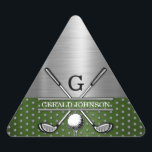 Anpassningsbar Golf Monogram Design Triangelformat Klistermärke<br><div class="desc">Eleganten Golf Monogram Design från Edward Eksi med minimal Anpassningsbar. Enkel modifiering av INITIALER och TEXTS efter dina behov.</div>