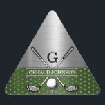 Anpassningsbar Golf Monogram Design Triangelformat Klistermärke<br><div class="desc">Eleganten Golf Monogram Design från Edward Eksi med minimal Anpassningsbar. Enkel modifiering av INITIALER och TEXTS efter dina behov.</div>
