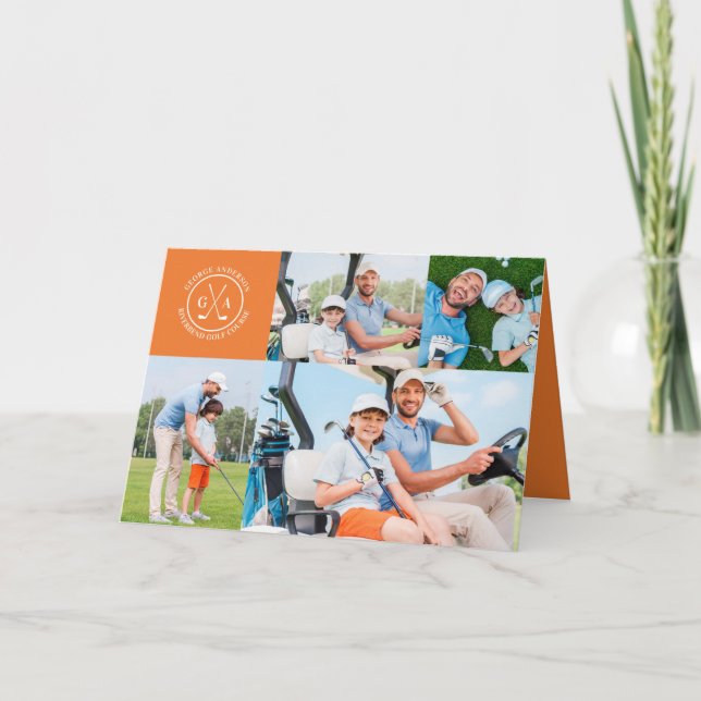 Anpassningsbar Golf Multi Photo Monogram Fars dag Kort (Framsida)