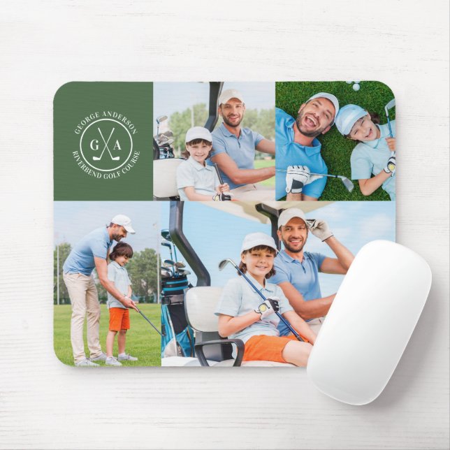 Anpassningsbar Golf Multi Photo Monogram Fars dag Musmatta (Med mus)