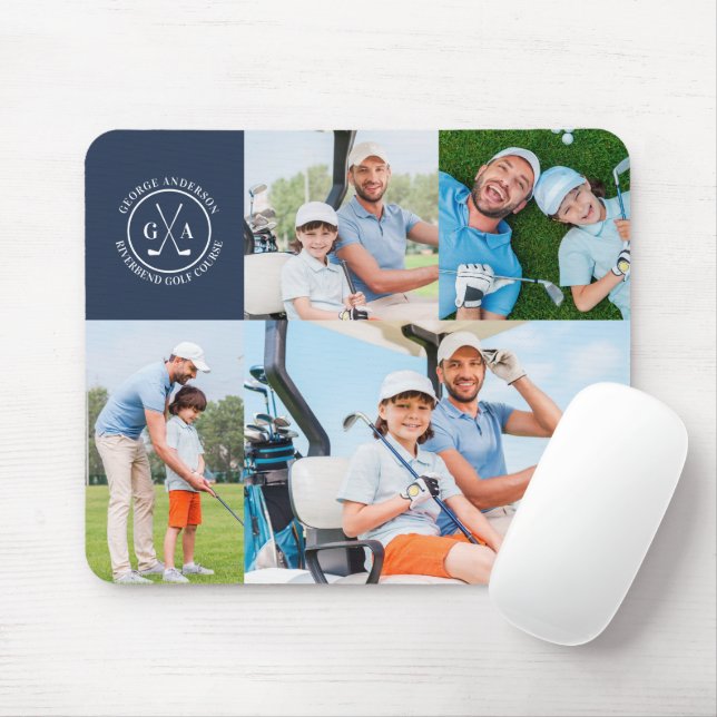 Anpassningsbar Golf Multi Photo Monogram Fars dag Musmatta (Med mus)