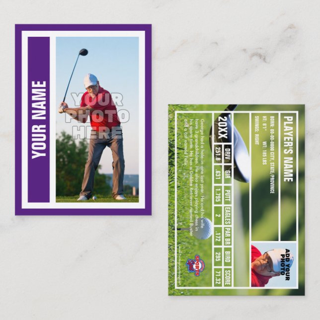 Anpassningsbar Golf Trading Card - Royalets Lila (Fram/baksida)