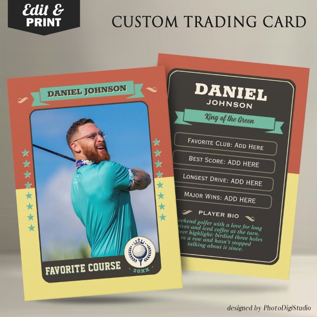 Anpassningsbar Golf Trafikkort, Personlig Golfer C (Custom Golfer Trading Card, Golf Trading Card Custom Gifts for Golfers, Retro Golf Card)