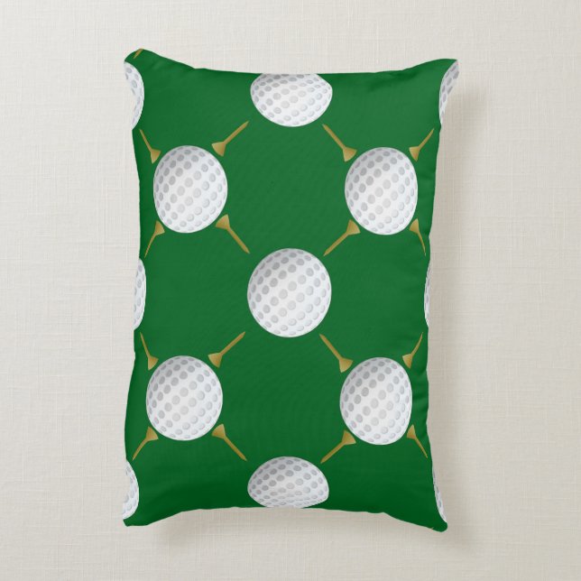 Anpassningsbar golfboll och tee på grönt prydnadskudde (Baksidan(Vertikal))
