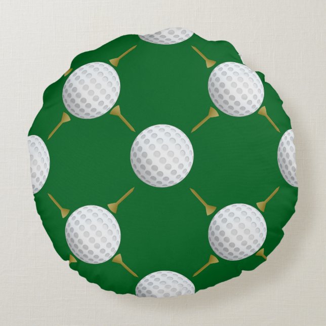 Anpassningsbar golfboll och tee på grönt rund kudde (Baksidan)