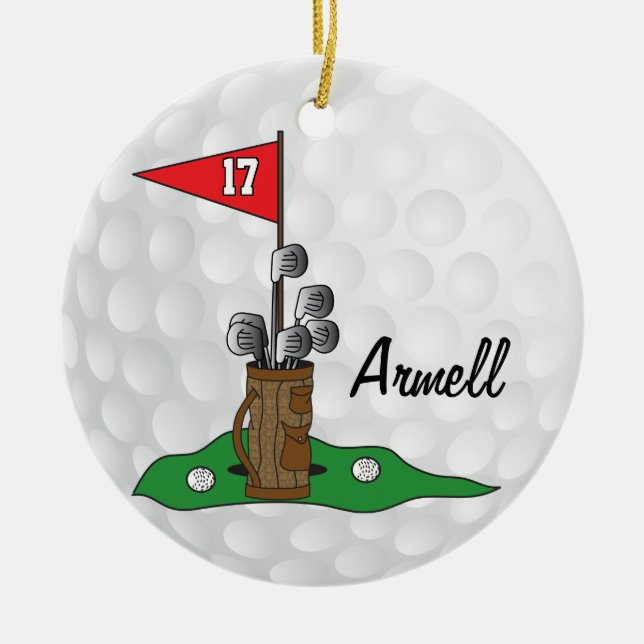 Anpassningsbar - Golfing 🏌️ ‍ ♀️ på Grönten | Gol Julgransprydnad Keramik (Framsidan)