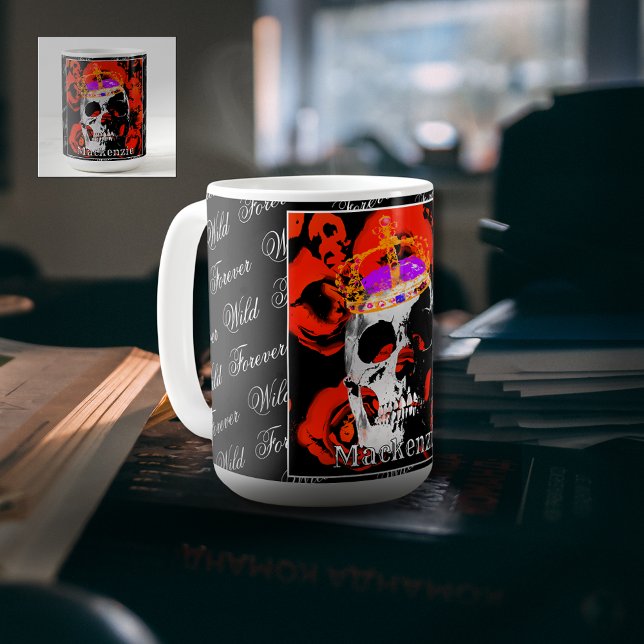 Anpassningsbar Gothic Skull Röd ros Coffee Mugg (Skapare uppladdad)