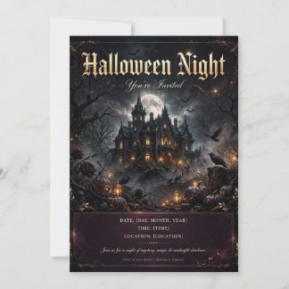 Anpassningsbar gotisk slott Halloween nattfest I Inbjudningar