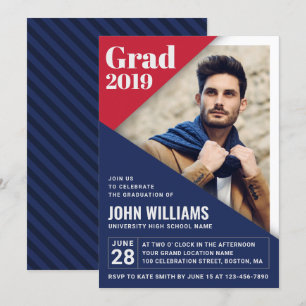 Anpassningsbar GRAD Modern Red Blue White Photo St Inbjudningar