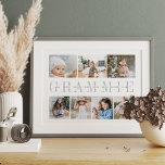 Anpassningsbar Grammie 7 Photo Grandchildren Colla Poster<br><div class="desc">Skapa en söt bröllop-keepsaké för en älskad mormor med den här fotokollagen. Anpassa med sju foton. "GRAMMIE" visas i mitten i mjuk grått-skrift med barnbarnbarnens namn,  eller ett anpassningsbar-meddelande,  överlagt. Perfekt för födelsedagar,  Mors dag eller morföräldrars dag.</div>
