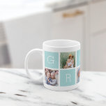 Anpassningsbar Gran Grandmor 5 Photo Collage Kaffemugg<br><div class="desc">Skapa en söt keepsaké för mormor med den här enkla designen som innehåller fem av dina favoritfoton från Instagram, ordnade i en samlingslayout med alternerande fyrkanter i pastelmynta grönt, och stava ut "Gran" med ett hjärta i den sista kvadraten. Anpassa med favoritfoton av hennes barnbarn för en uppskattad gåva till...</div>