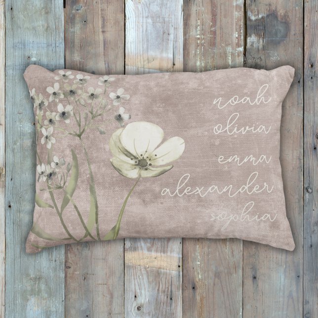 Anpassningsbar Grandchild Namn Rustic Blommigt Scr Prydnadskudde (Skapare uppladdad)
