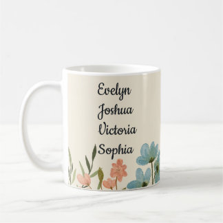 Anpassningsbar Grandchildren Namn Wildblommor Kaffemugg