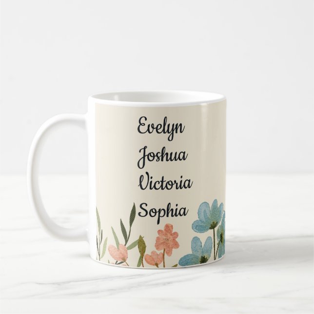 Anpassningsbar Grandchildren Namn Wildblommor Kaffemugg (Vänster)