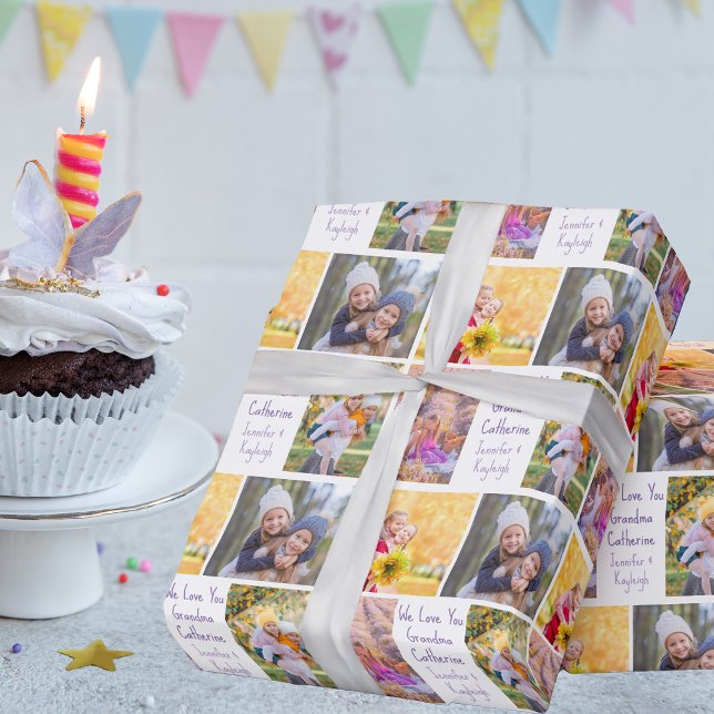 Anpassningsbar Grandma Birthday Barnbarn Photo Col Presentpapper (Skapare uppladdad)