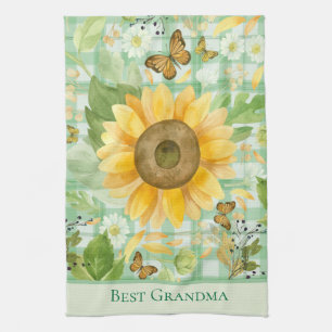 Anpassningsbar Grandma Grönt Gingham Solros Butter Kökshandduk