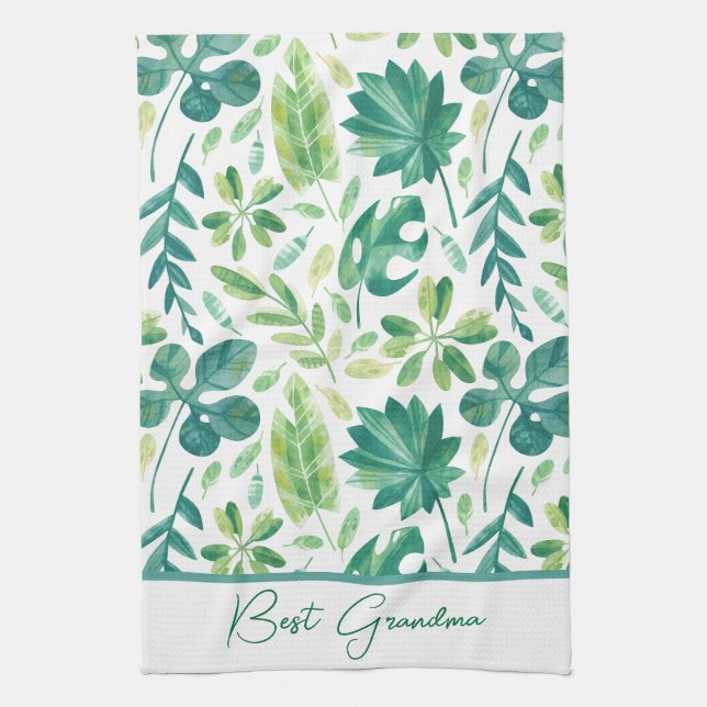 Anpassningsbar Grandma Tropical Monstera Löv Grönt Kökshandduk (Vertikal)