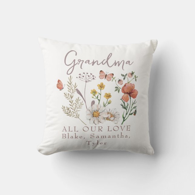 Anpassningsbar Grandma Wildblommor Kudde (Framsida)