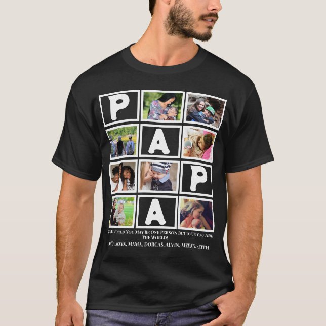 Anpassningsbar Grandpa Fars dag Pappa 9 Photo Coll T Shirt (Framsida)