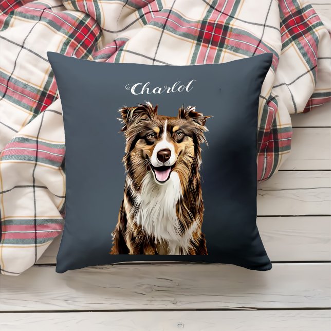 Anpassningsbar Gräns Collie Hund Personlig Tecknin Kudde (Skapare uppladdad)