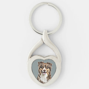 Anpassningsbar Gräns Collie Hund Personlig Tecknin Twisted Heart Silverfärgad Nyckelring