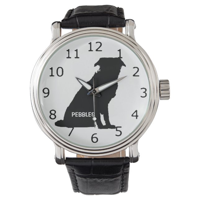 ANPASSNINGSBAR Gräns Collie Hund Silhouette Armbandsur (Framsida)