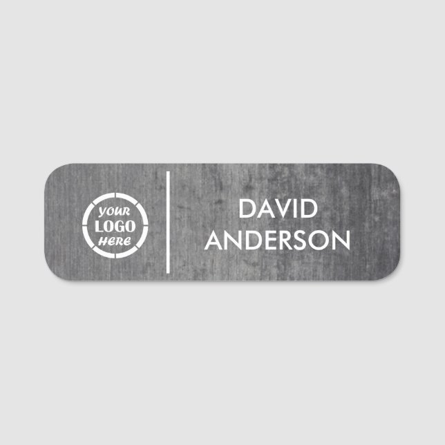 Anpassningsbar Grått Business Logotyp Basic Employ Namnbricka (Framsida)