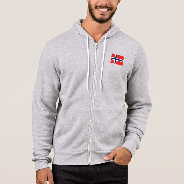 Anpassningsbar grått hoodie med norsk flagga logot t shirt (Framsida)