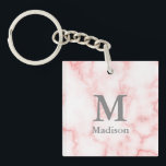Anpassningsbar Grått Monogram och Namn på Rosa Mar<br><div class="desc">Lägg till ditt namn och monogram i grått-text på en faux rosa marble-bakgrund.</div>