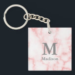 Anpassningsbar Grått Monogram och Namn på Rosa Mar<br><div class="desc">Lägg till ditt namn och monogram i grått-text på en faux rosa marble-bakgrund.</div>