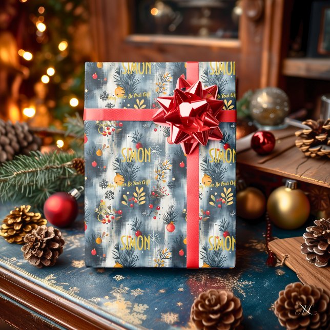 Anpassningsbar Grått och Guld julprydnader Presentpapper (Skapare uppladdad)