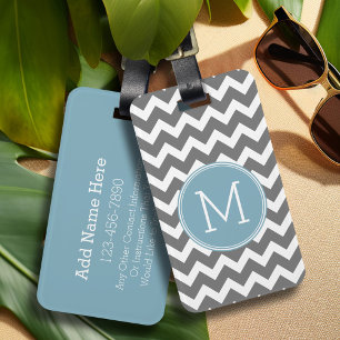 Anpassningsbar Grått Pastel Blue Chevron Mönster M Bagagebricka