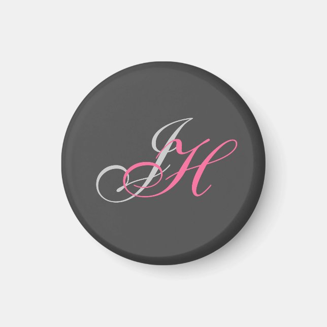 Anpassningsbar Grått Rosa Monogram Simple Plain Magnet (Framsidan)